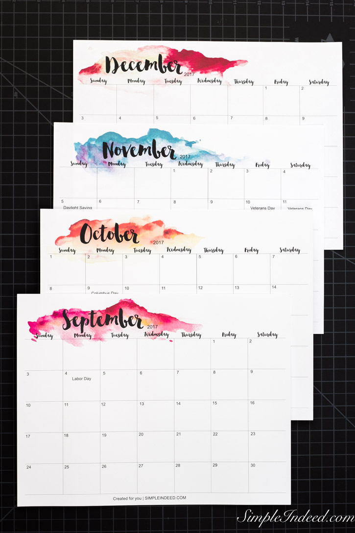 watercolor calendar 2017